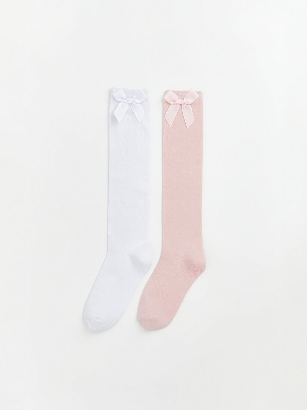 Beyaz Fiyonk Detaylı Kız Çocuk 2'li Diz Altı Çorap