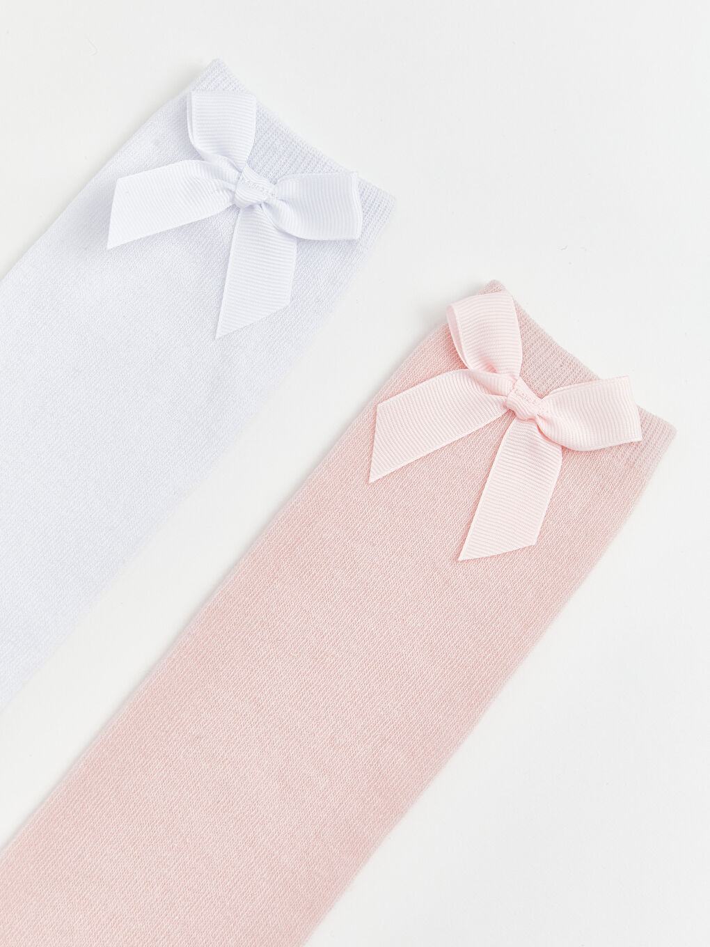 Beyaz Fiyonk Detaylı Kız Çocuk 2'li Diz Altı Çorap-1