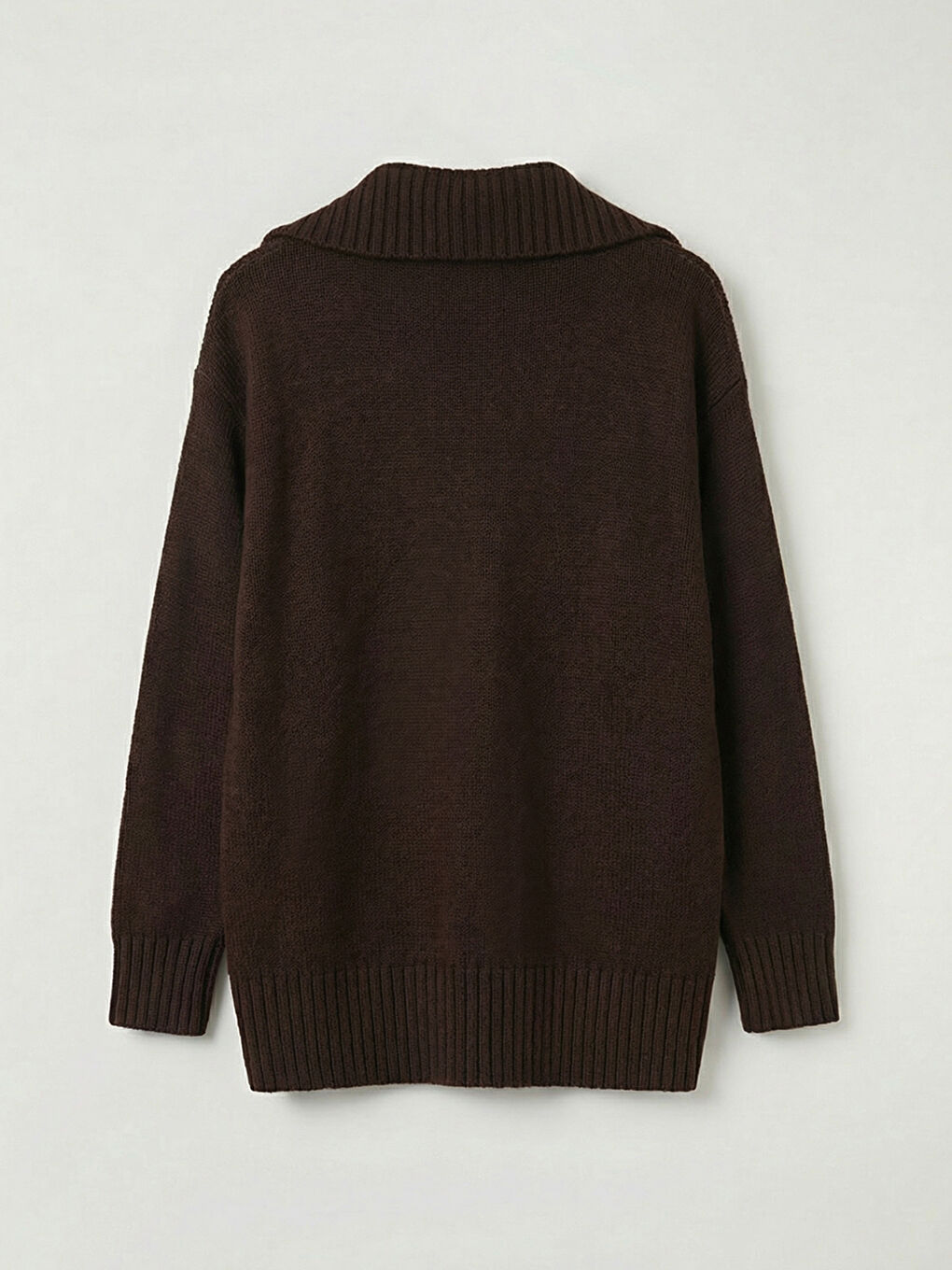 Kahverengi Polo Yaka Baklava Desenli Kadın Triko Tunik	-1