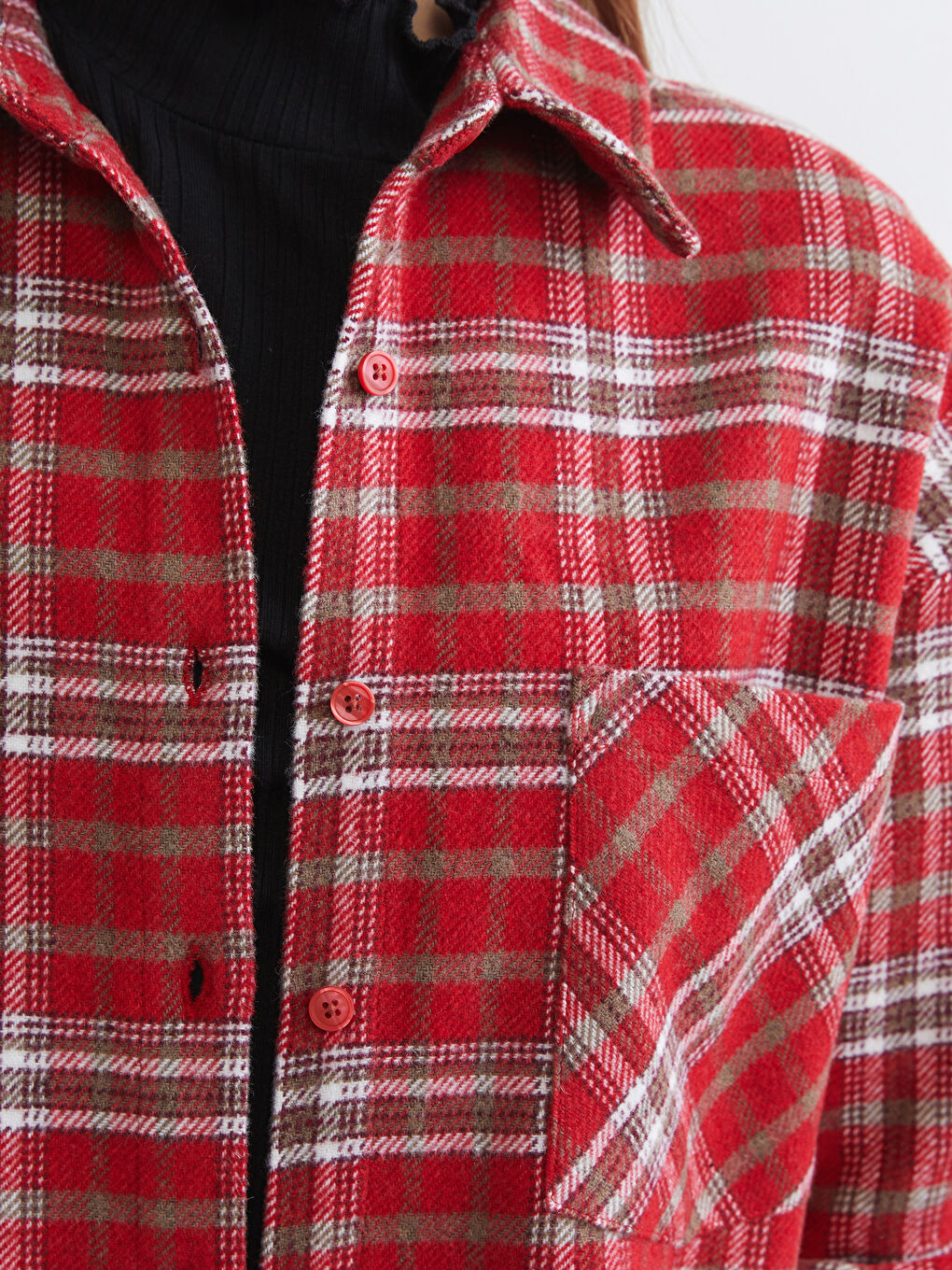 Bordo Ekose Oversize Kadın Oduncu Gömlek-2