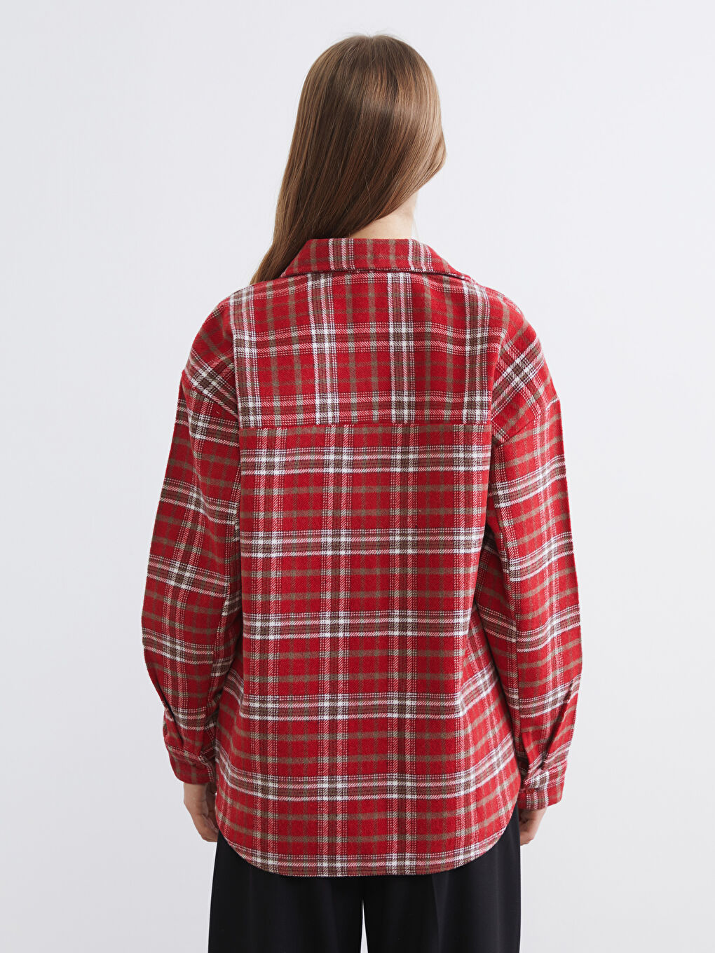 Bordo Ekose Oversize Kadın Oduncu Gömlek-3