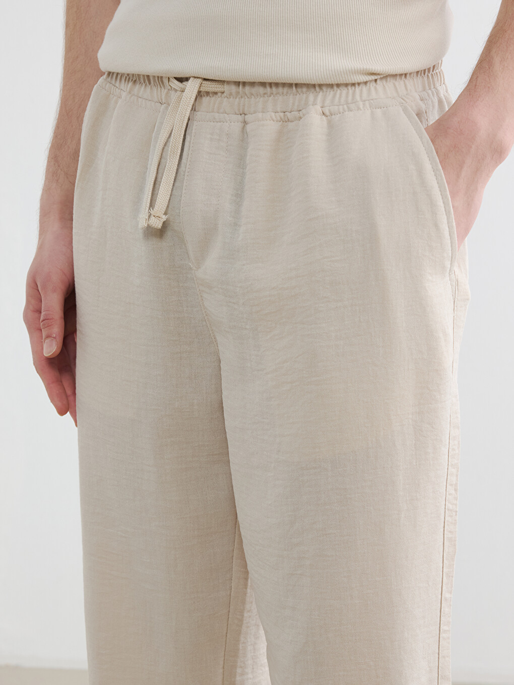 Relaxed Fit Crinkle Fabric Men's Trousers-2
