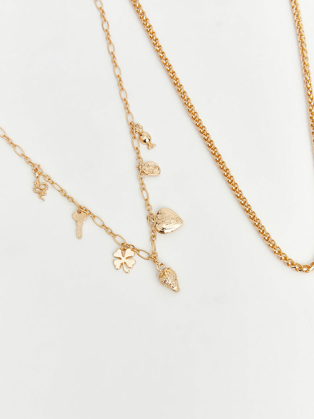 Sarı Kadın Zincir Kolye Seti 3'lü-1