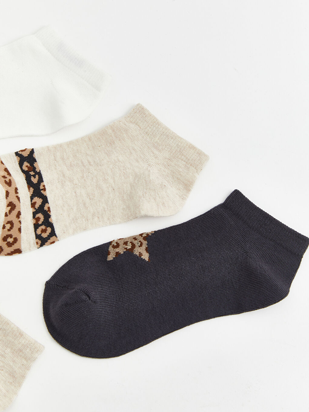 Ekru Desenli Kadın Patik Çorap 5'li-2