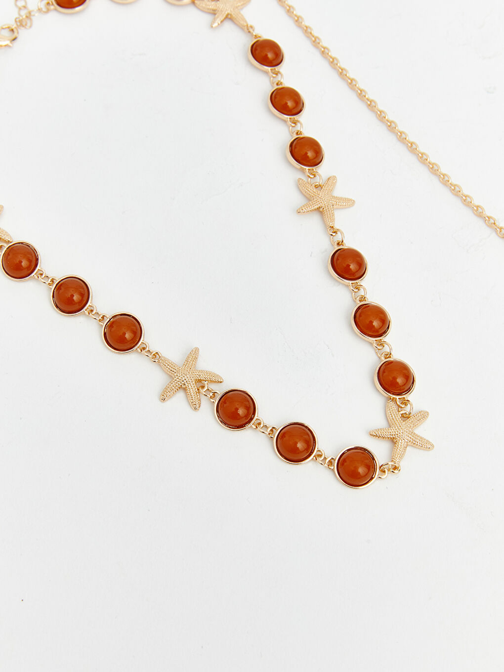 Sarı Yıldız Desenli Kadın Zincir Kolye Seti 2'li-1