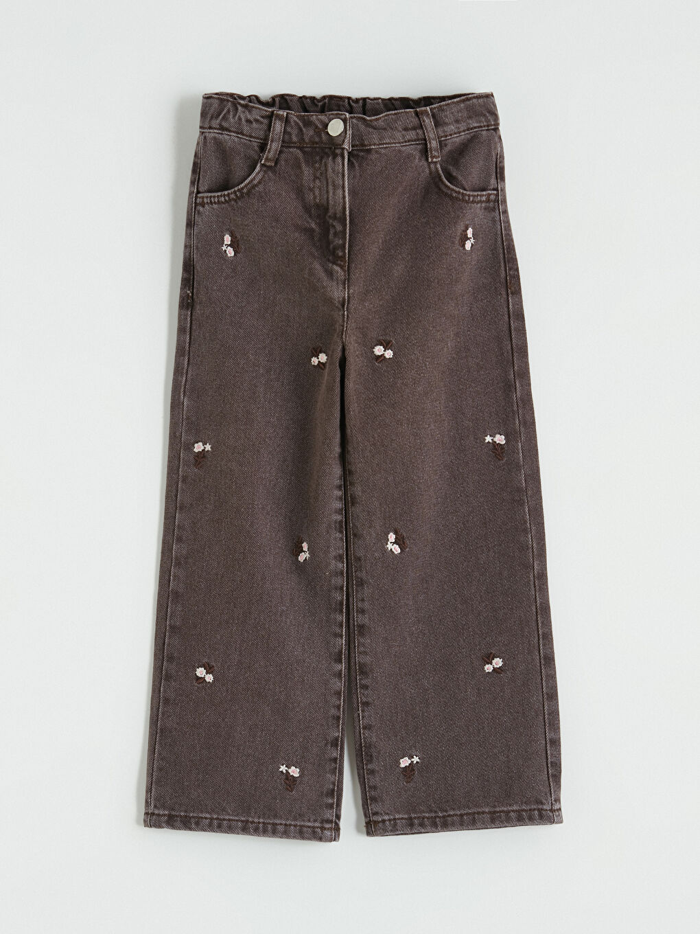 Kahverengi Beli Ayarlanabilir Lastikli Kız Çocuk Jean Pantolon