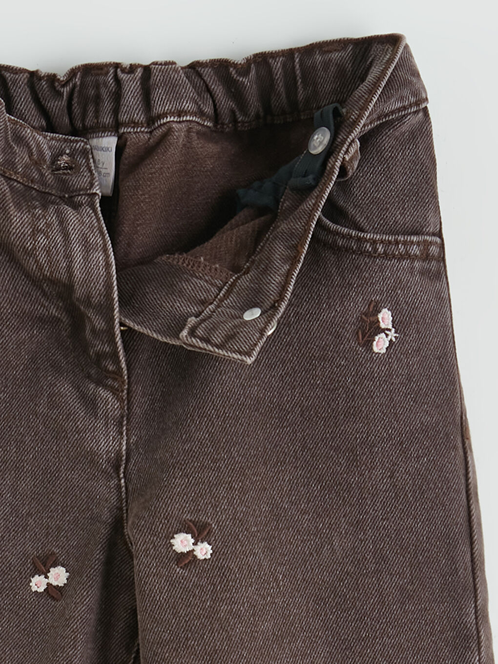 Kahverengi Beli Ayarlanabilir Lastikli Kız Çocuk Jean Pantolon-1