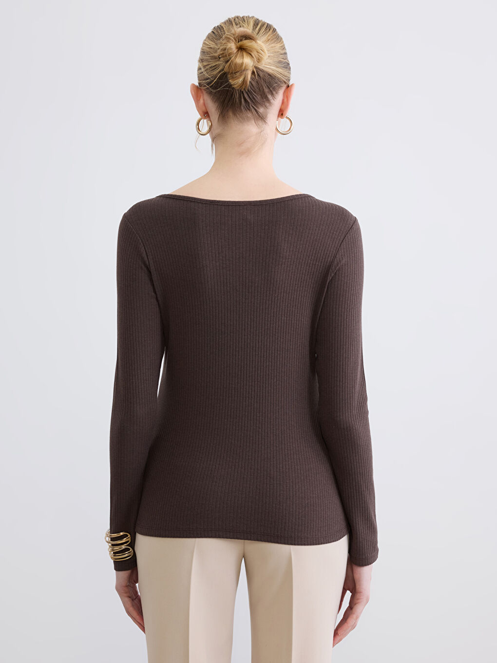 Kahverengi Bisiklet Yaka Kadın Body-3