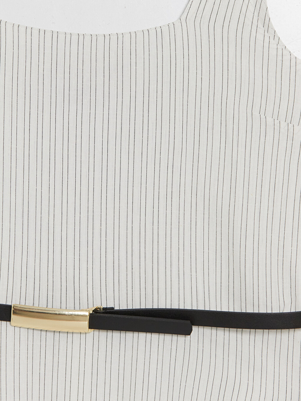 Square Neck Belted Waist Striped Dress-5