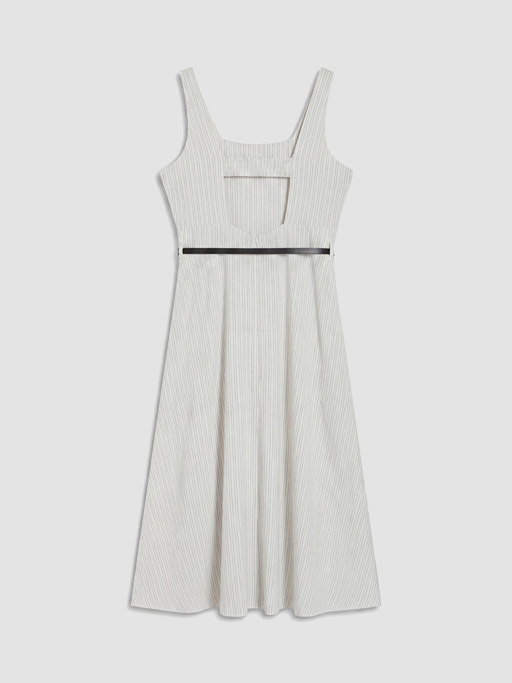 Square Neck Belted Waist Striped Dress-6