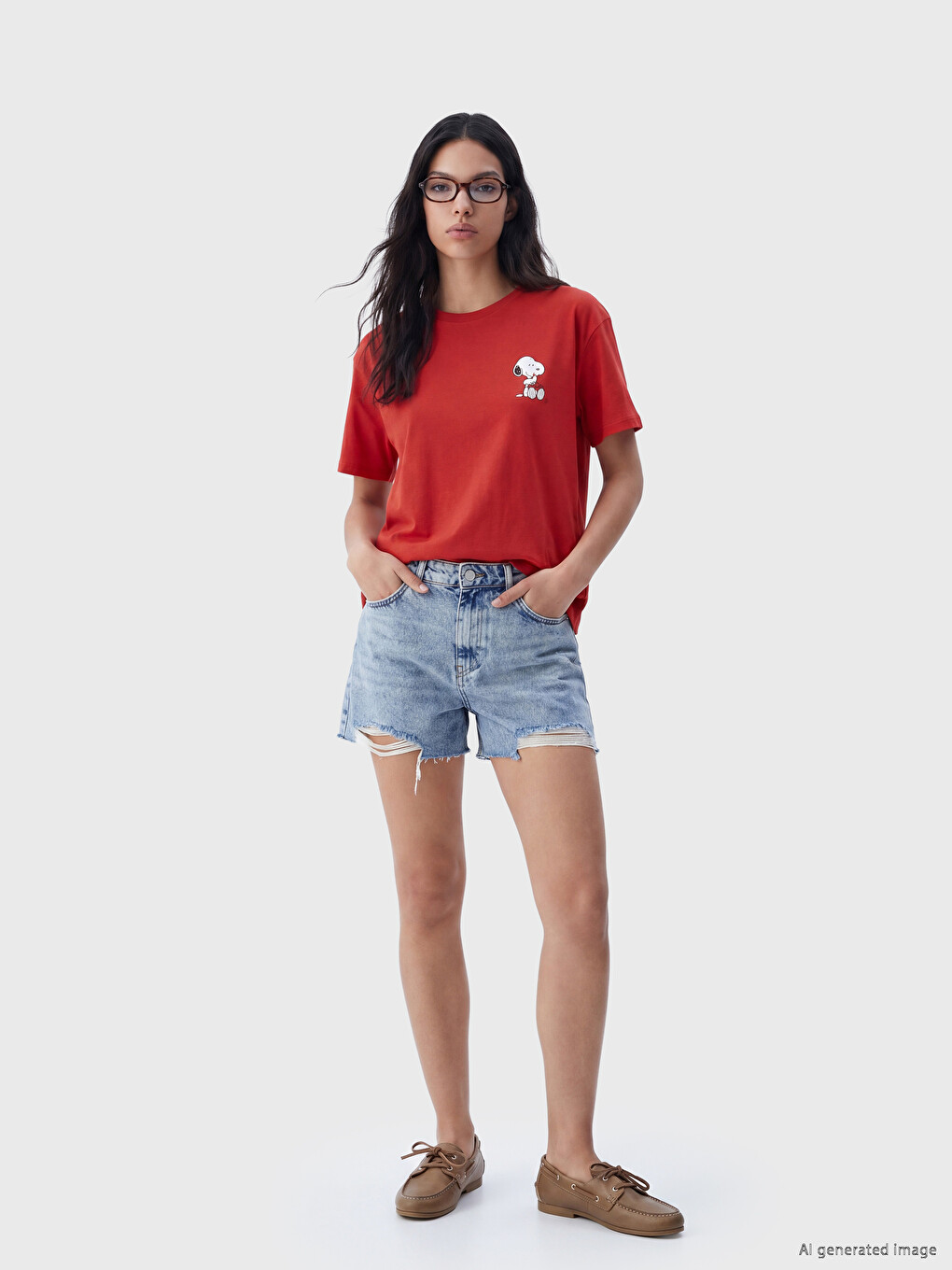 Crew Neck Snoopy Printed Women's T-Shirt-1