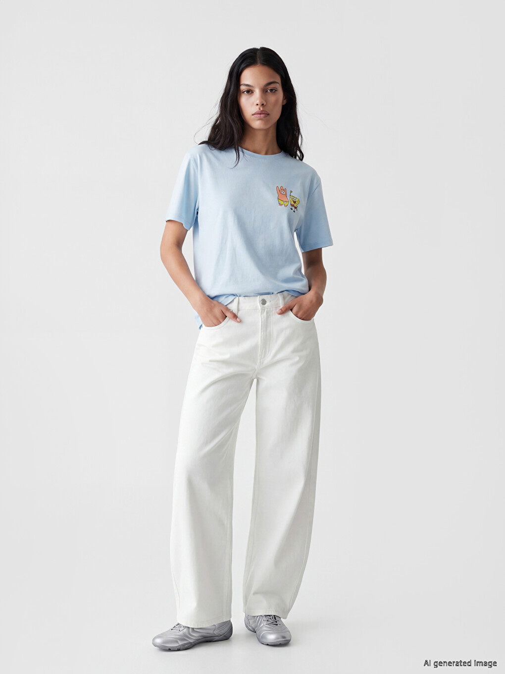 T-shirt Pambuku 100% E Stampuar Spongebob Për Gra-1