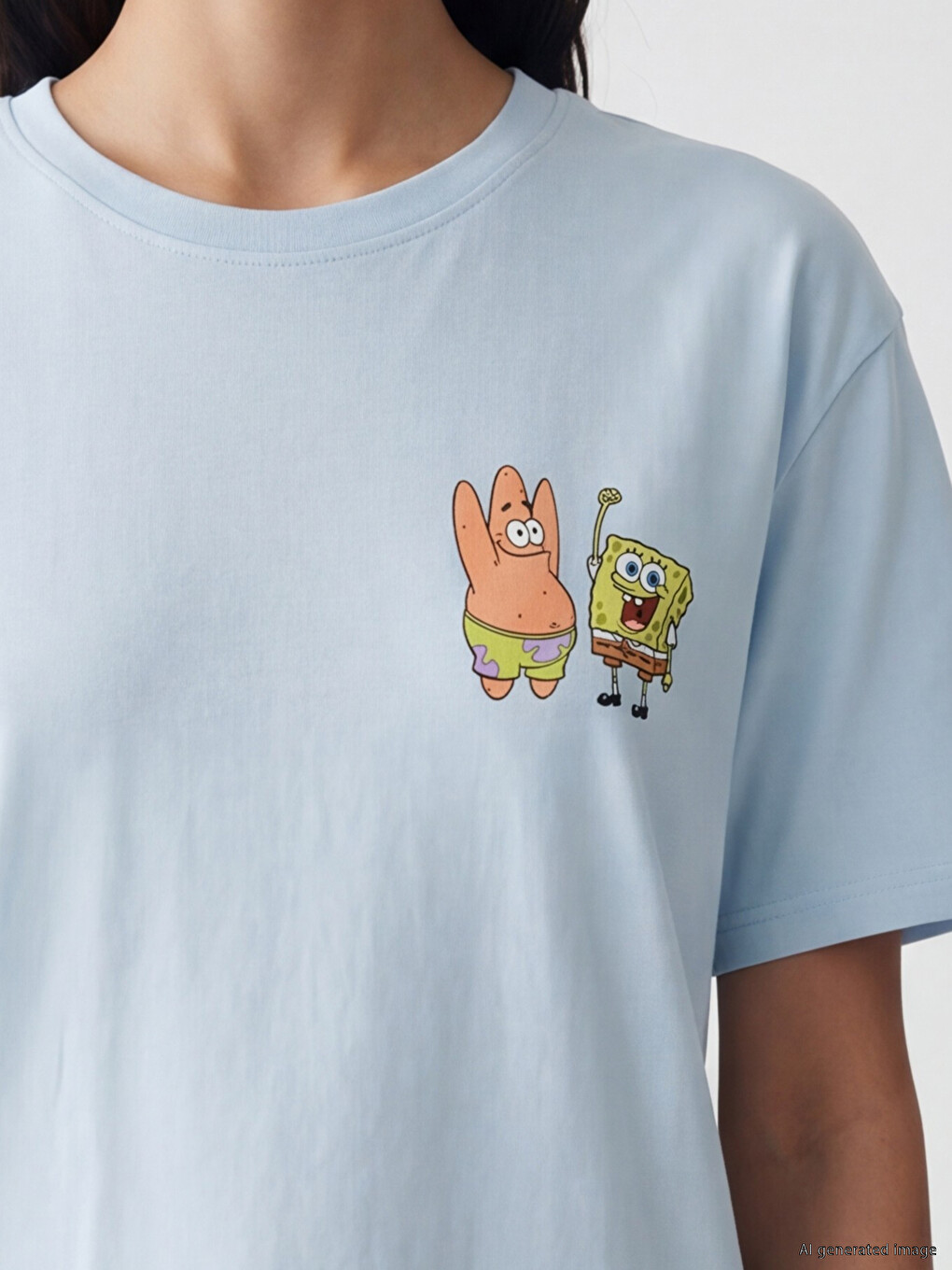 T-shirt Pambuku 100% E Stampuar Spongebob Për Gra-2