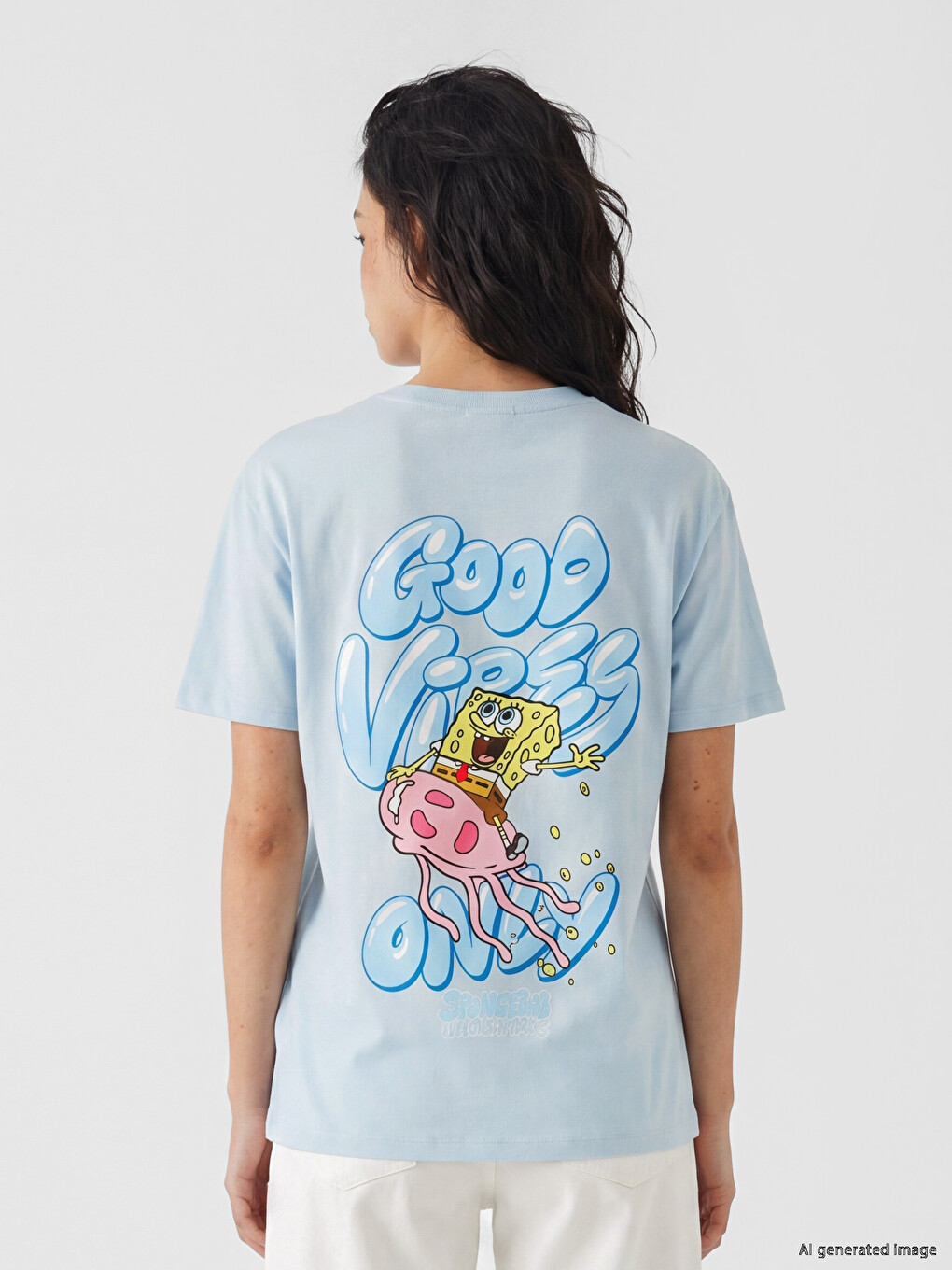 T-shirt Pambuku 100% E Stampuar Spongebob Për Gra-3