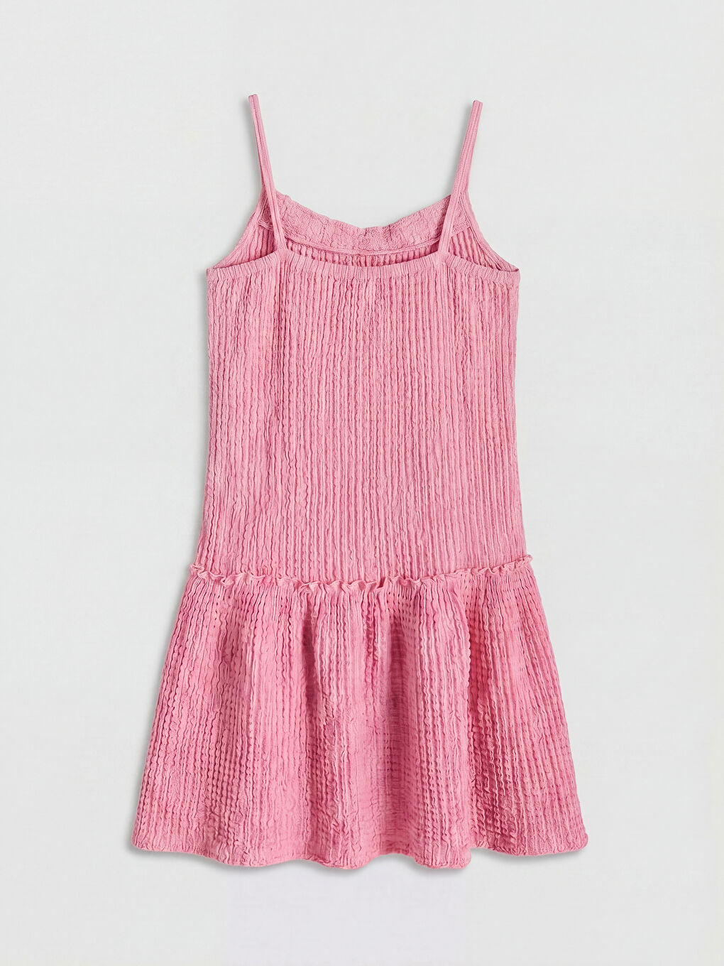 Pembe İp Askılı Gül Detaylı Kız Çocuk Elbise-1