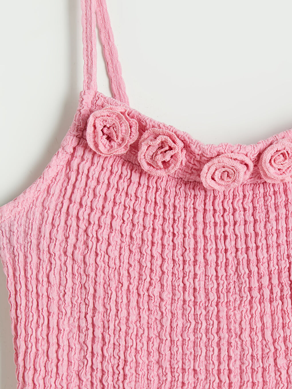 Pembe İp Askılı Gül Detaylı Kız Çocuk Elbise-2