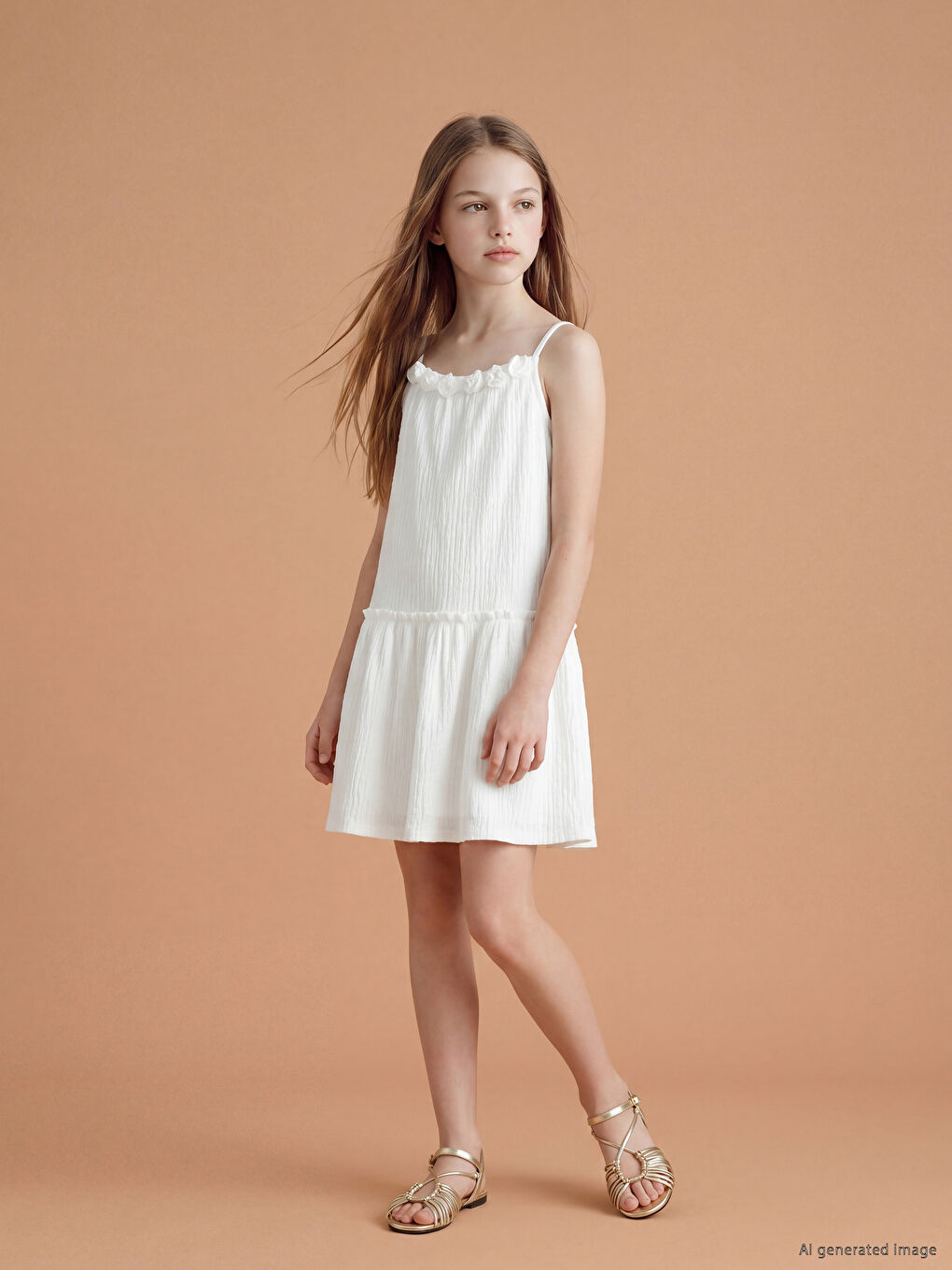 Strappy Rose Detailed Girls' Dress