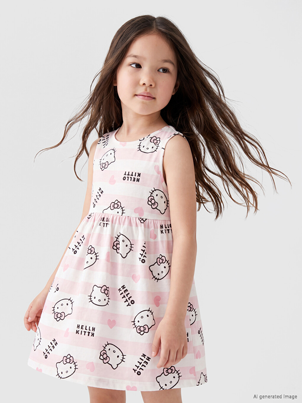 Crew Neck Hello Kitty Printed Girls' Dress-1