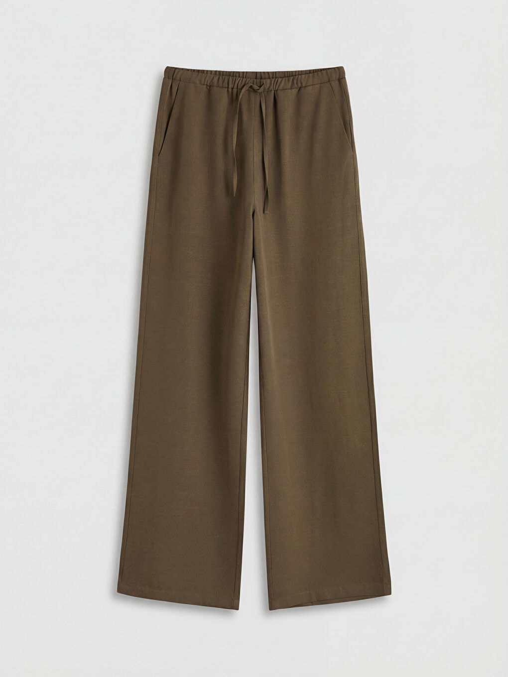 Haki Beli Lastikli Keten Karışımlı Kadın Pantolon