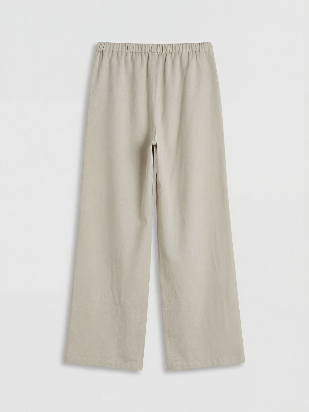 Bej Beli Lastikli Keten Karışımlı Kadın Pantolon-1