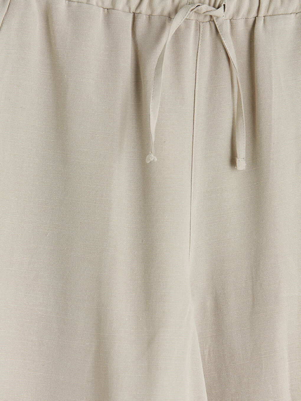 Bej Beli Lastikli Keten Karışımlı Kadın Pantolon-2