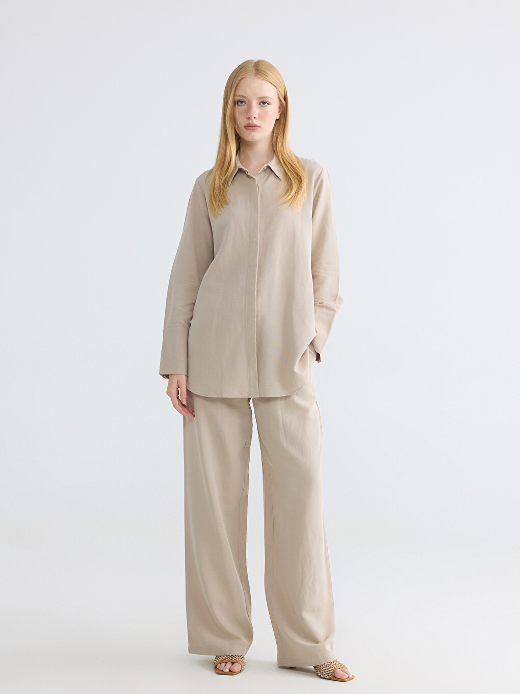 結 LCW Modest Женские брюки из льняной смеси с эластичным поясом