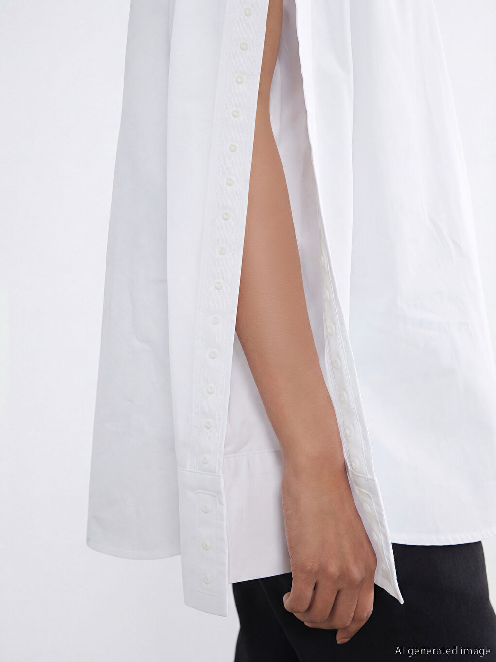 Beyaz Kolay Giyilebilir  Önü ve Kolları Çıtçıtlı Kadın Oversize Gömlek-2