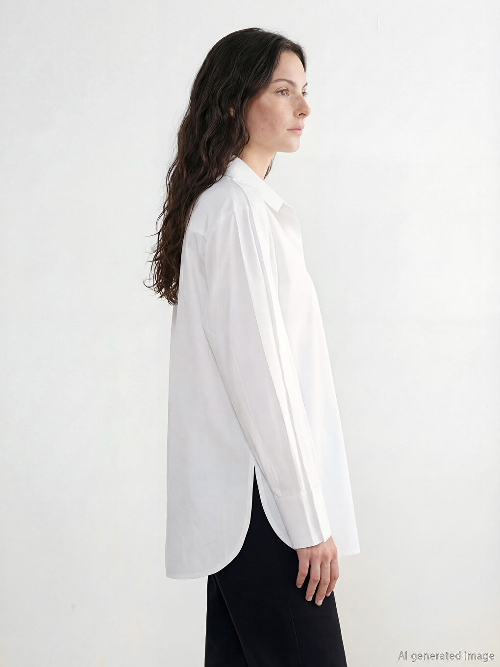 Beyaz Kolay Giyilebilir  Önü ve Kolları Çıtçıtlı Kadın Oversize Gömlek-4