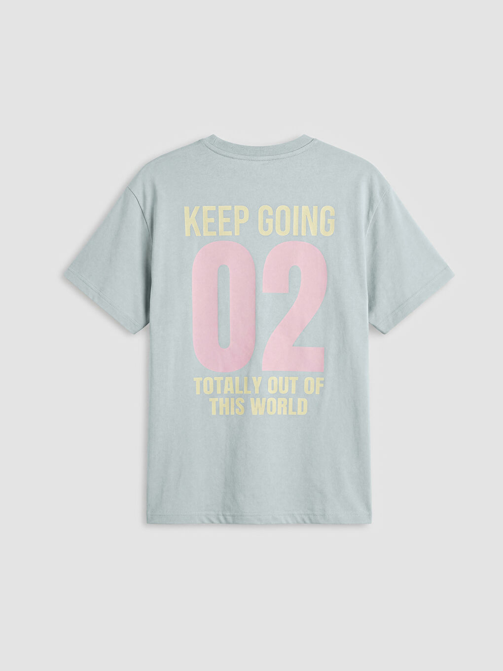 Gri Bisiklet Yaka Stitch Baskılı Kız Çocuk Tişört-1