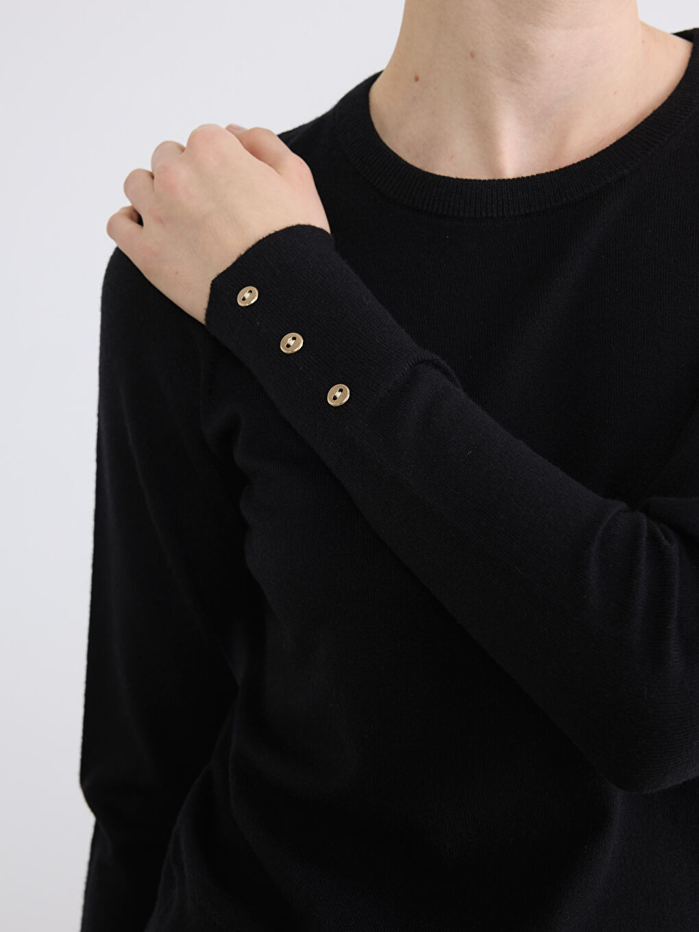 Siyah Bisiklet Yaka Kadın Triko Kazak	-2