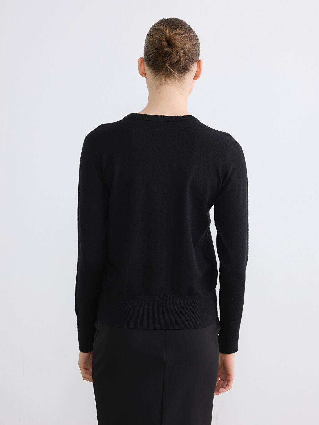 Siyah Bisiklet Yaka Kadın Triko Kazak	-3