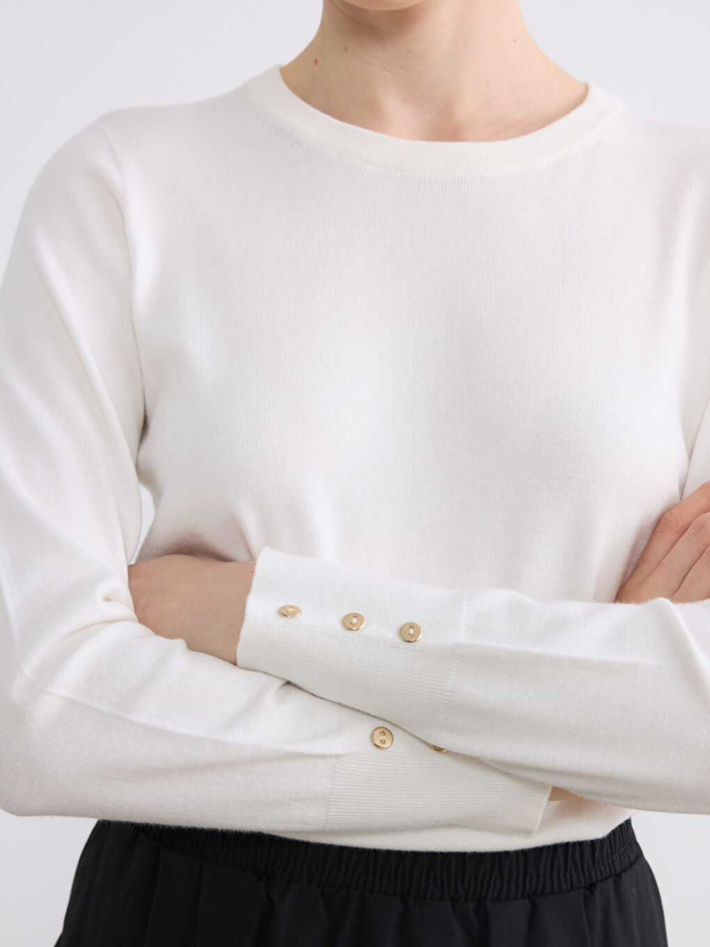 Ekru Bisiklet Yaka Kadın Triko Kazak	-2