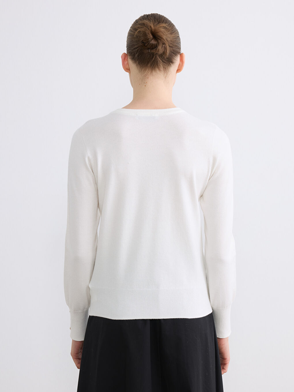 Ekru Bisiklet Yaka Kadın Triko Kazak	-3