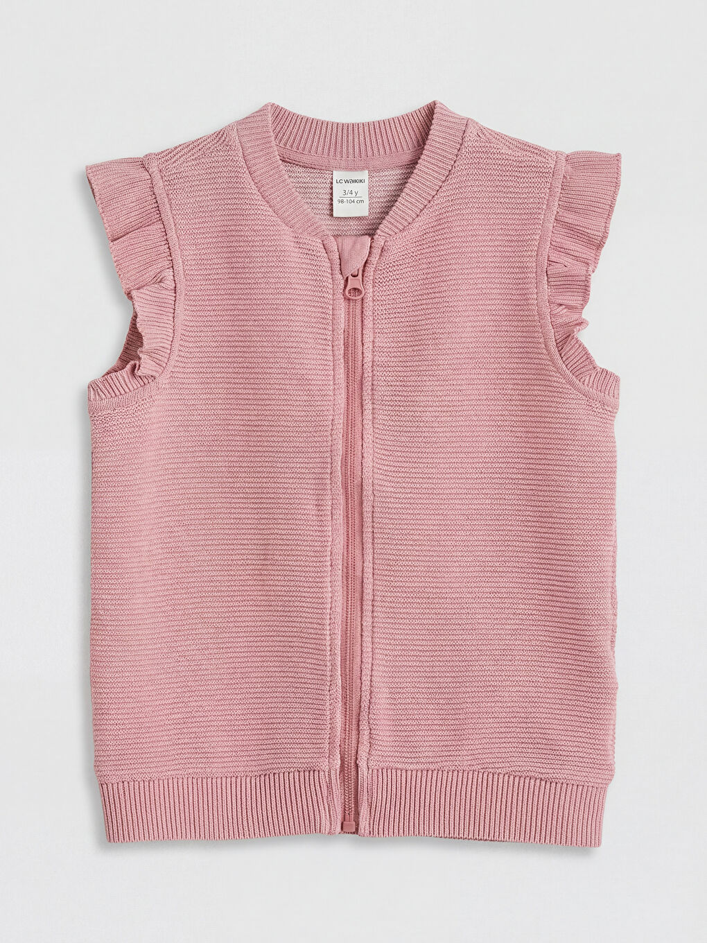 Pembe Kız Çocuk Fırfırlı Triko Yelek