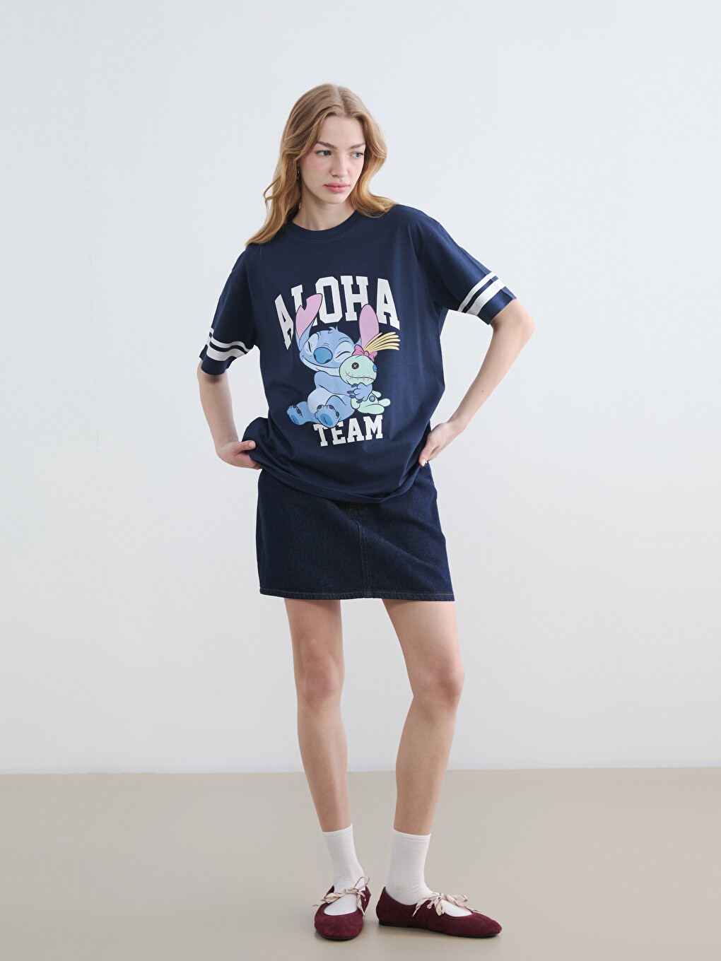 Stitch Printed Oversize Women's T-Shirt-1