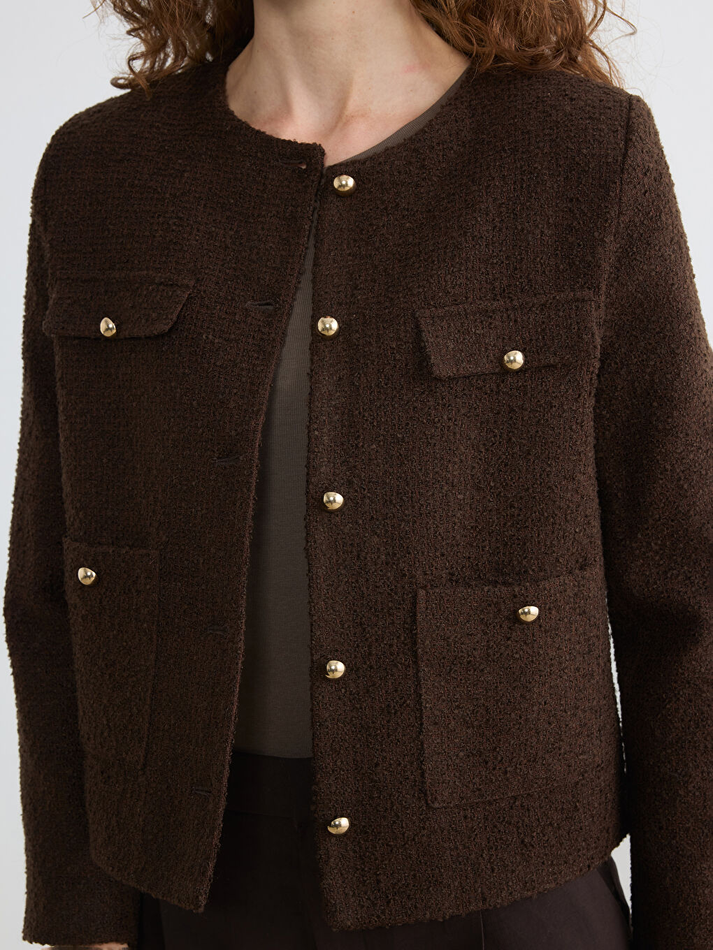 Jachetă pentru femei cu guler rotund din amestec de lână.-2