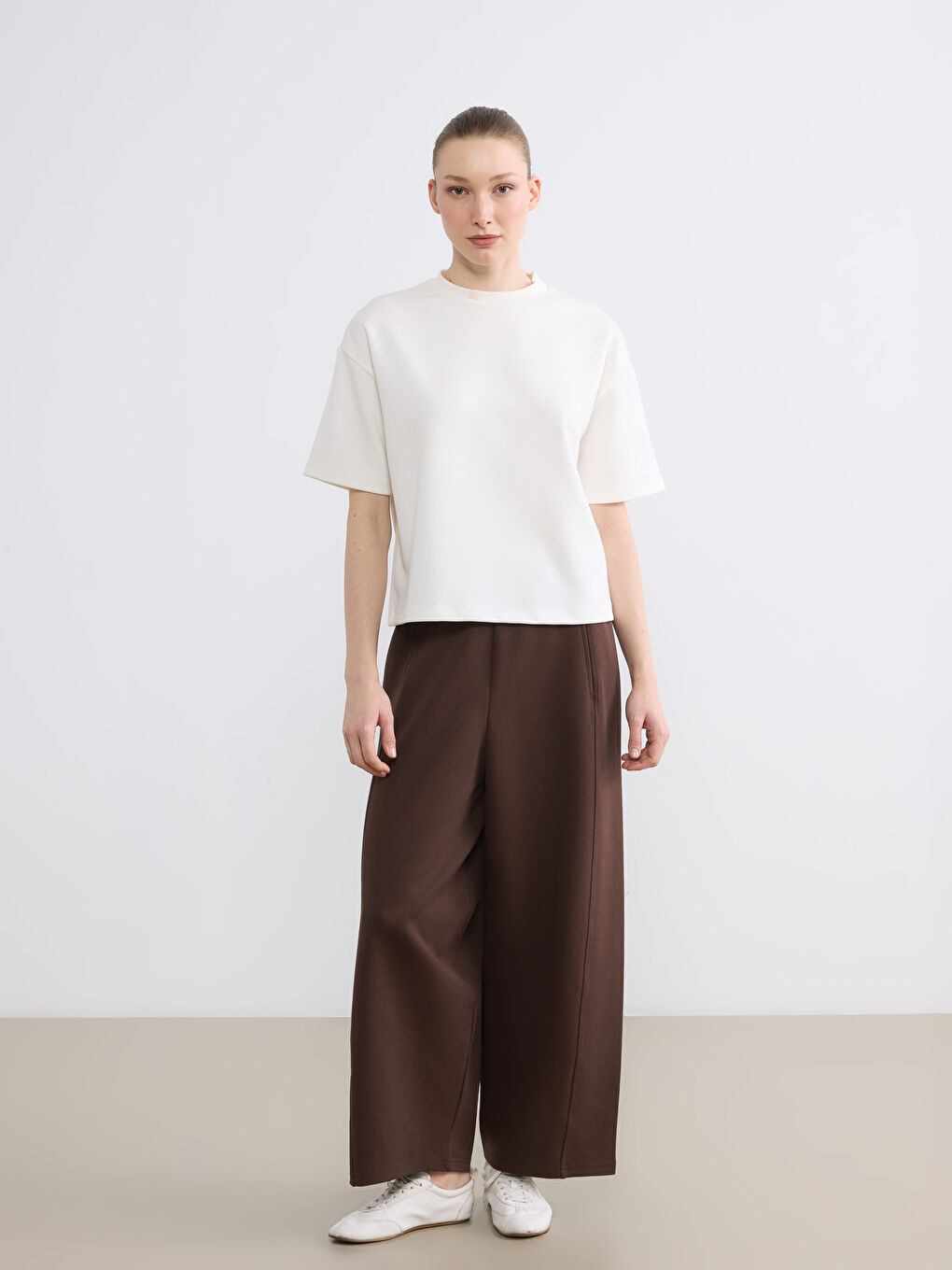 Kahverengi Beli Lastikli Soft Touch Kadın Eşofman Altı