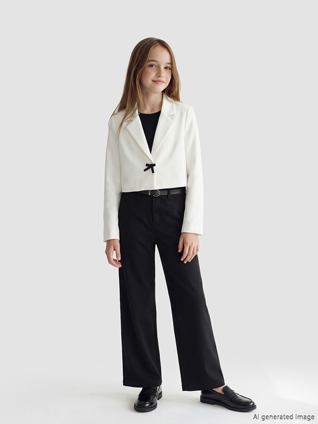 Siyah Wideleg Kız Çocuk Pantolon ve Kemer