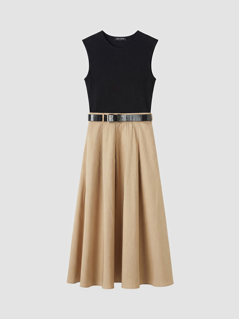 Crew Neck Color Block Belted Dress-4