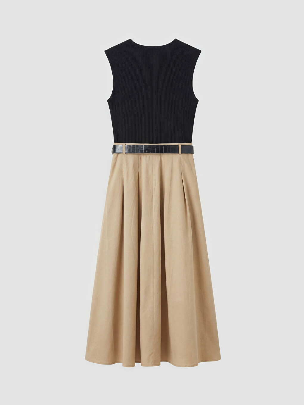 Crew Neck Color Block Belted Dress-5