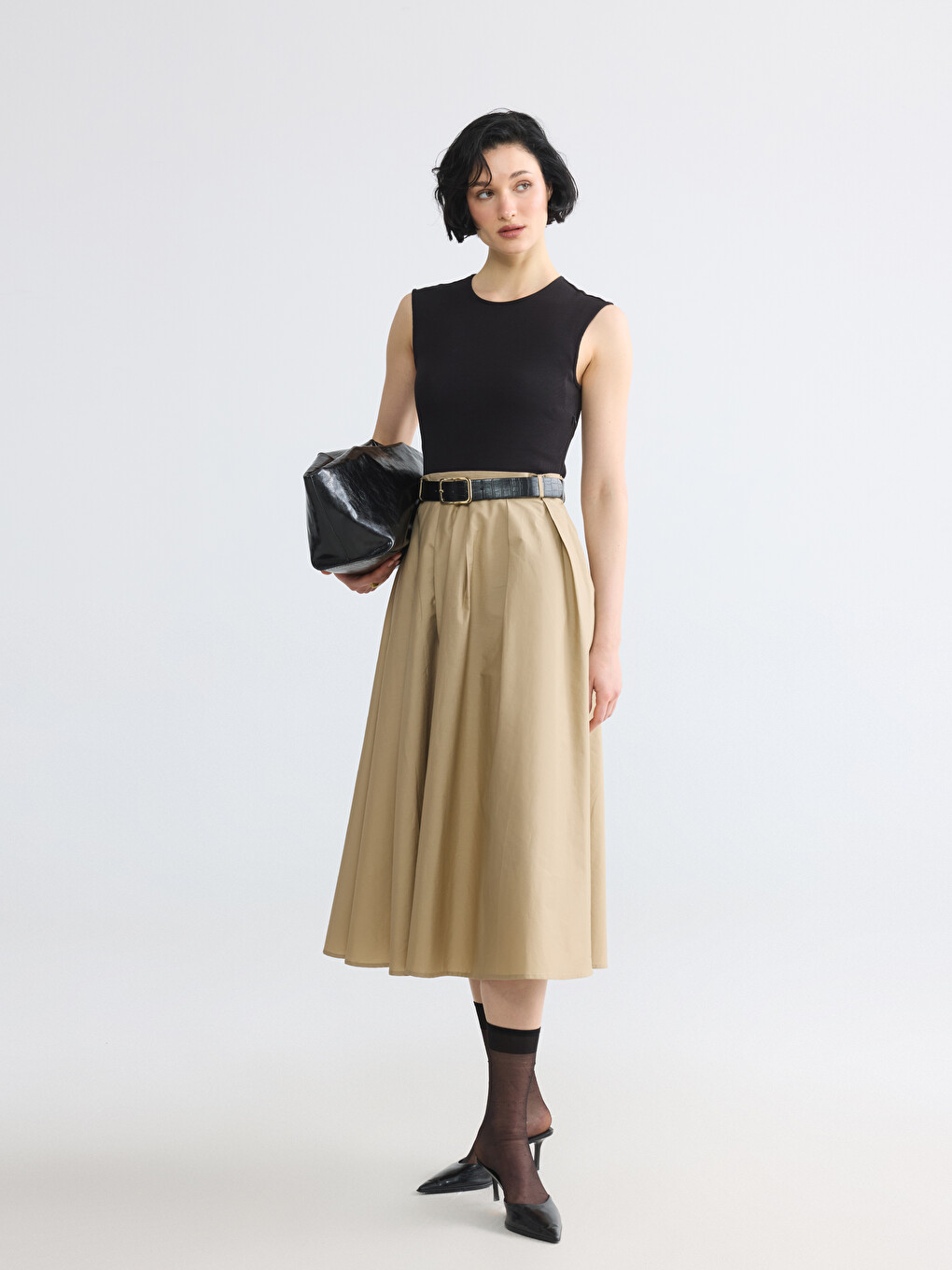 Crew Neck Color Block Belted Dress