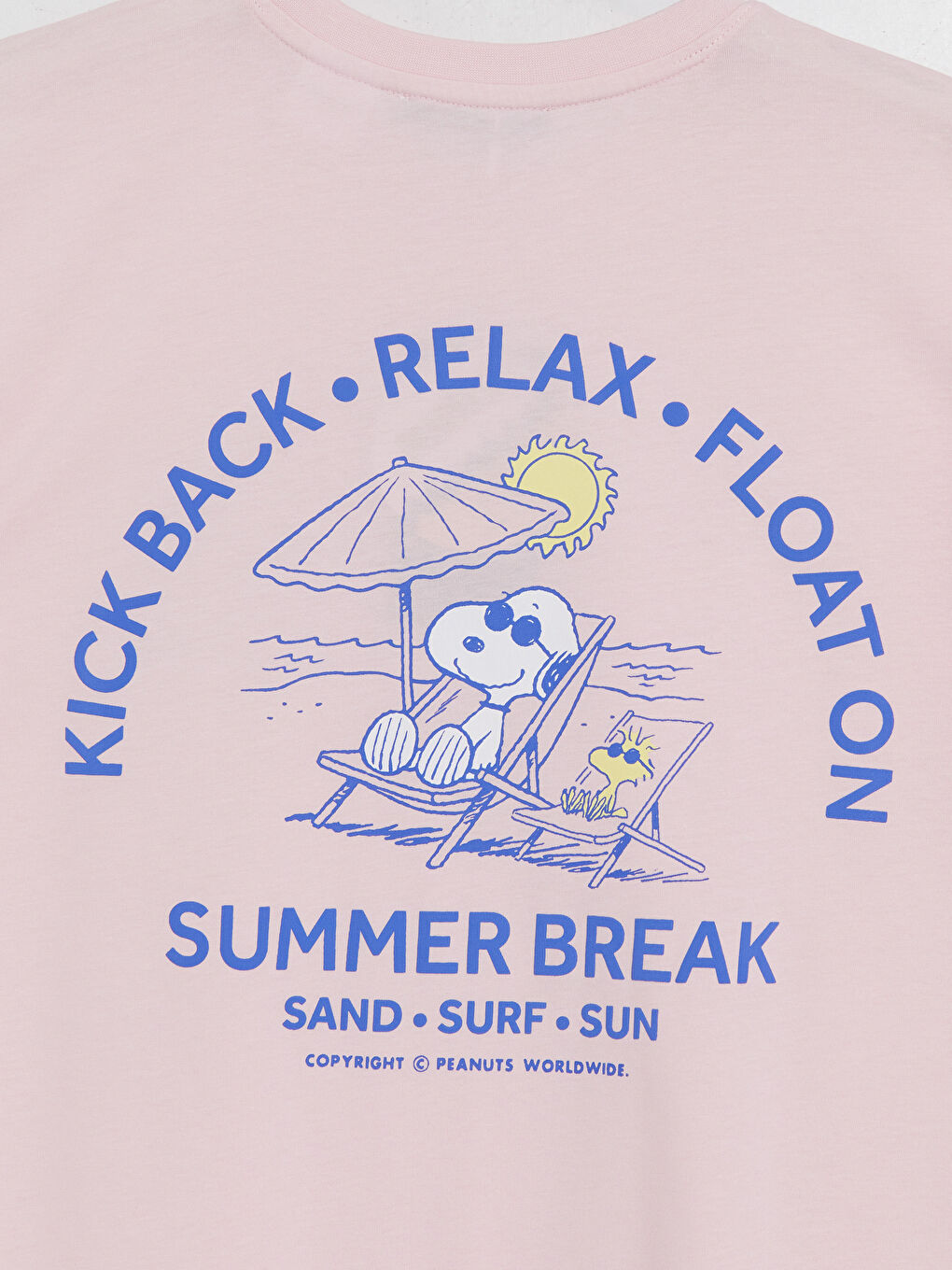 Pembe Bisiklet Yaka Snoopy Baskılı Kadın Tişört-2