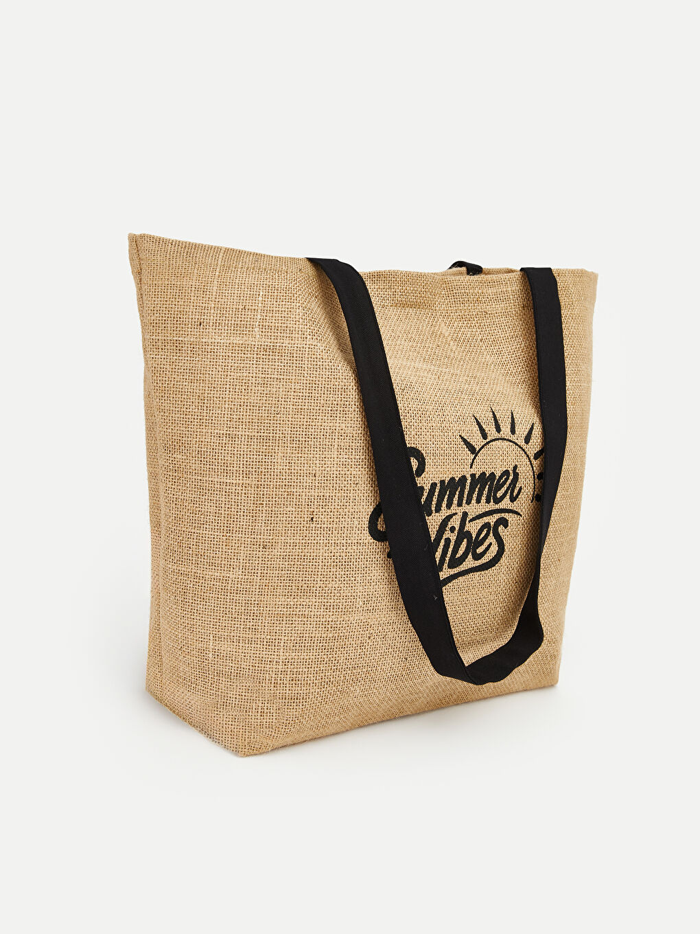 Bej Baskılı Hasır Kadın Plaj Çantası-1