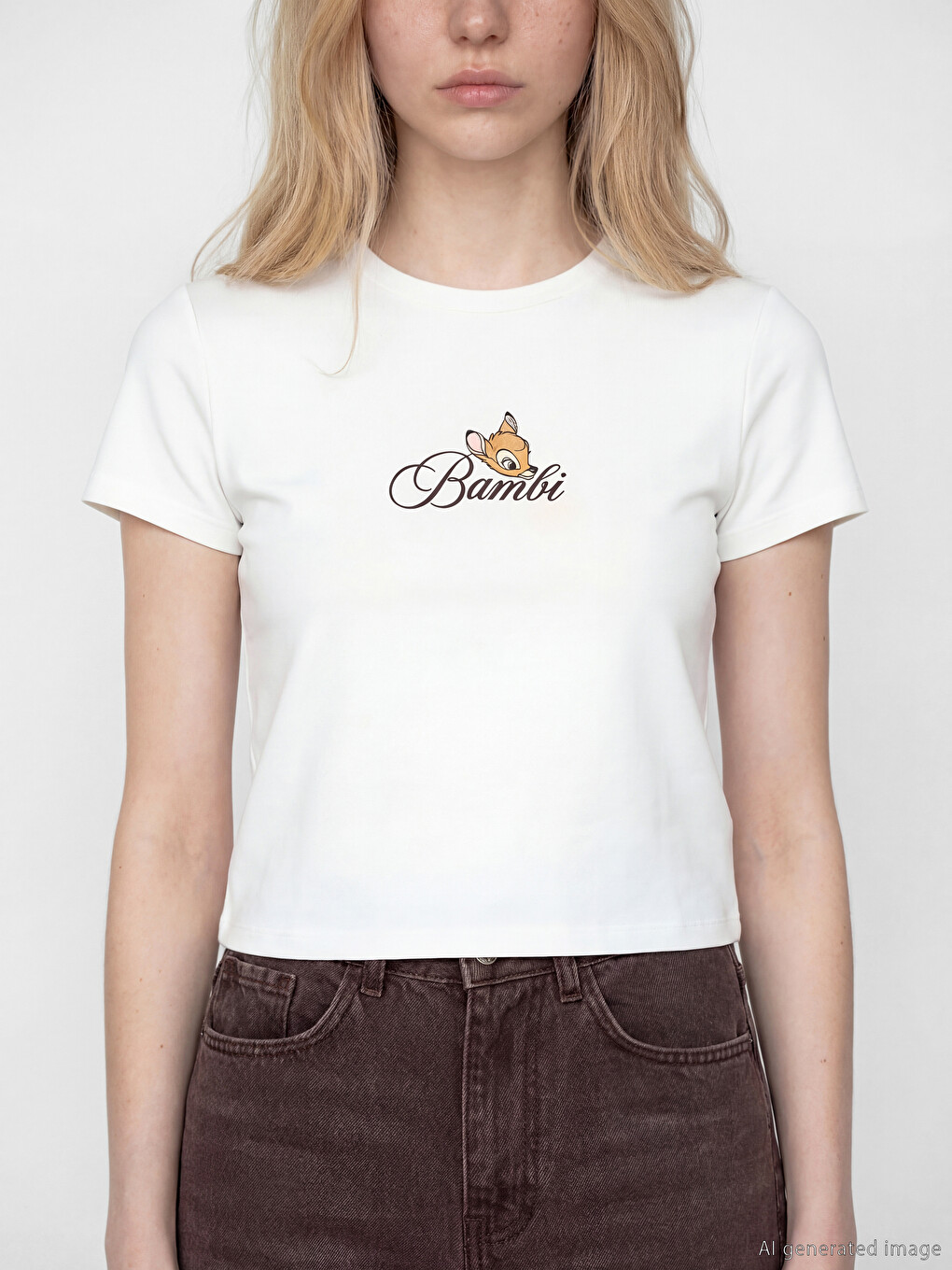 Crew Neck Bambi Printed Women's T-Shirt-2
