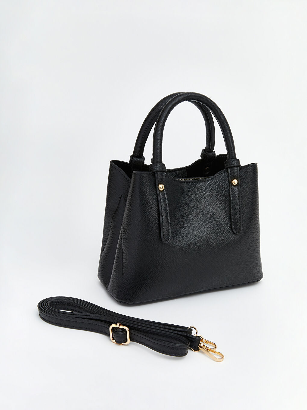 Siyah Deri Görünümlü Kadın Omuz Çantası-1