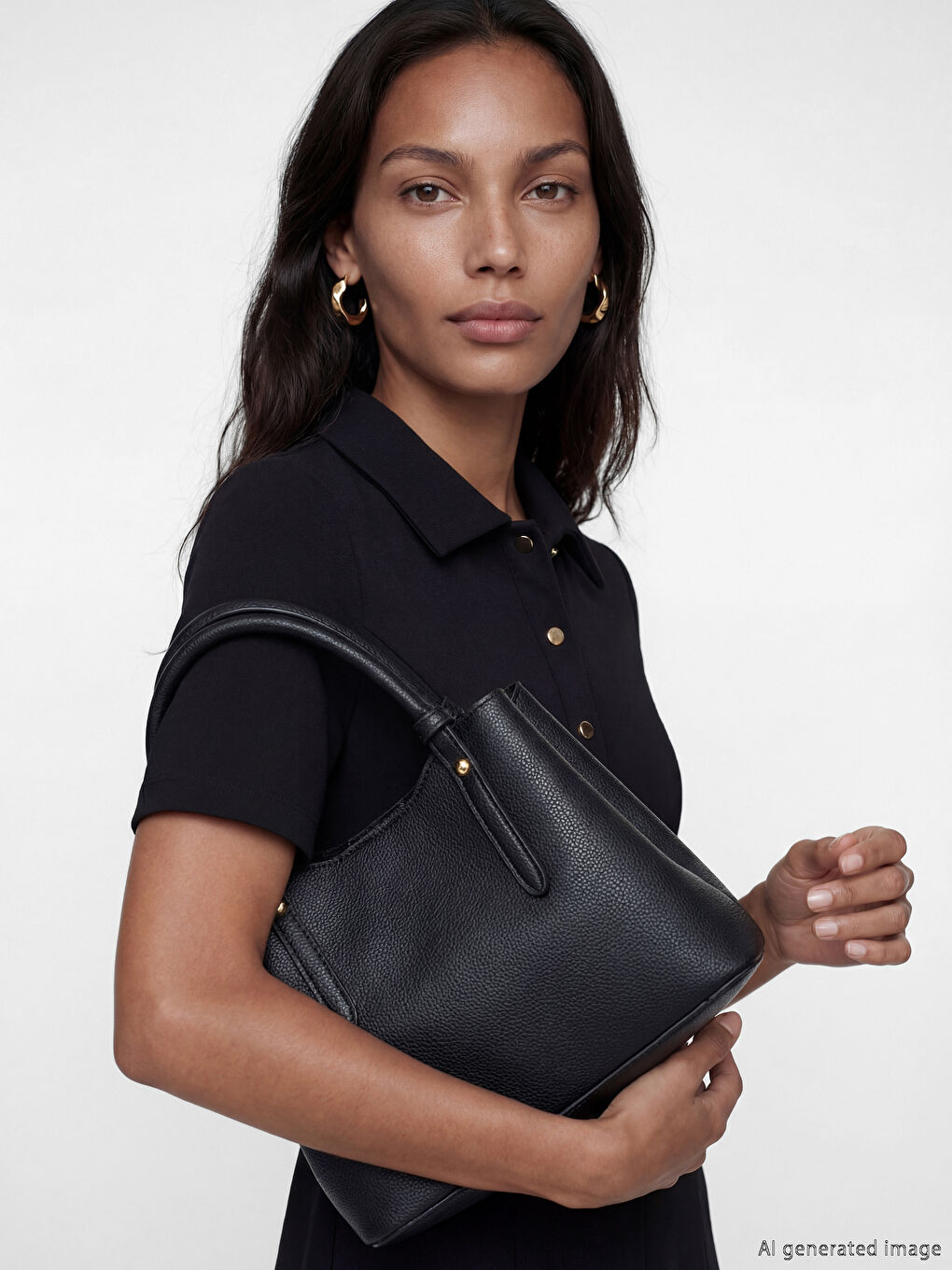 Siyah Deri Görünümlü Kadın Omuz Çantası