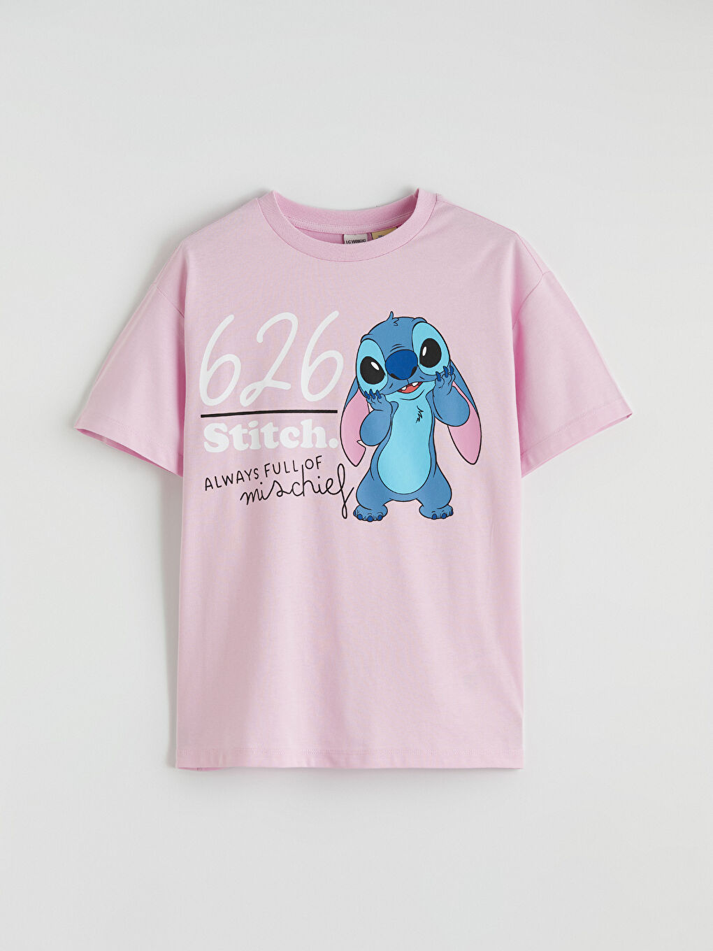Lila Stitch Baskılı Kız Çocuk Tişört