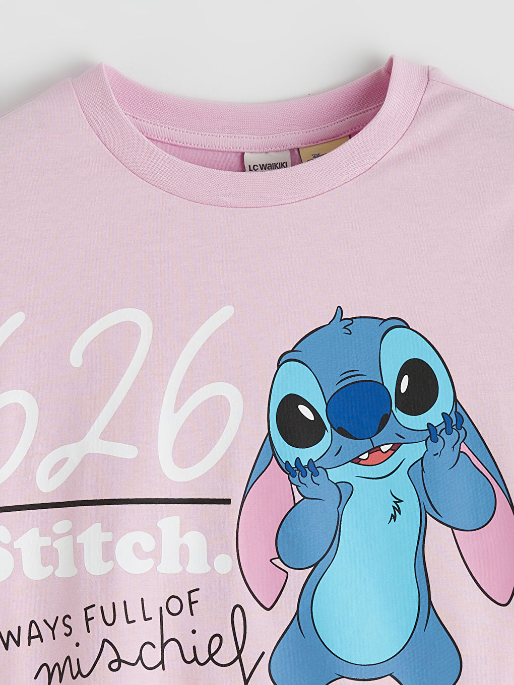 Lila Stitch Baskılı Kız Çocuk Tişört-1