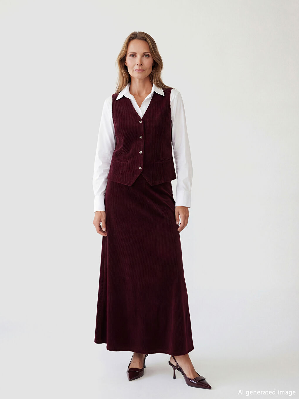 Bordo V Yaka Fitilli Kadife Kadın Yelek-1