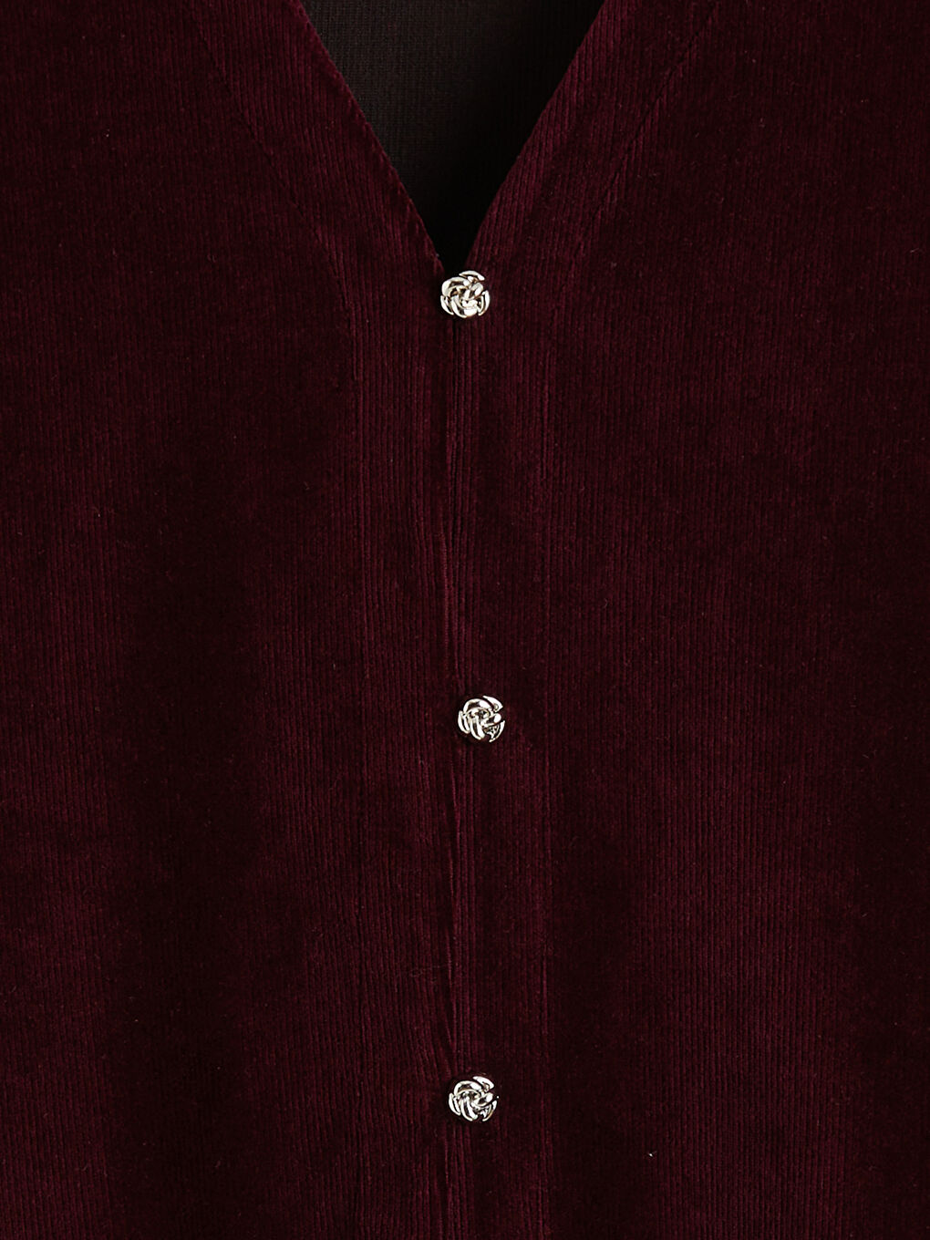 Bordo V Yaka Fitilli Kadife Kadın Yelek-5